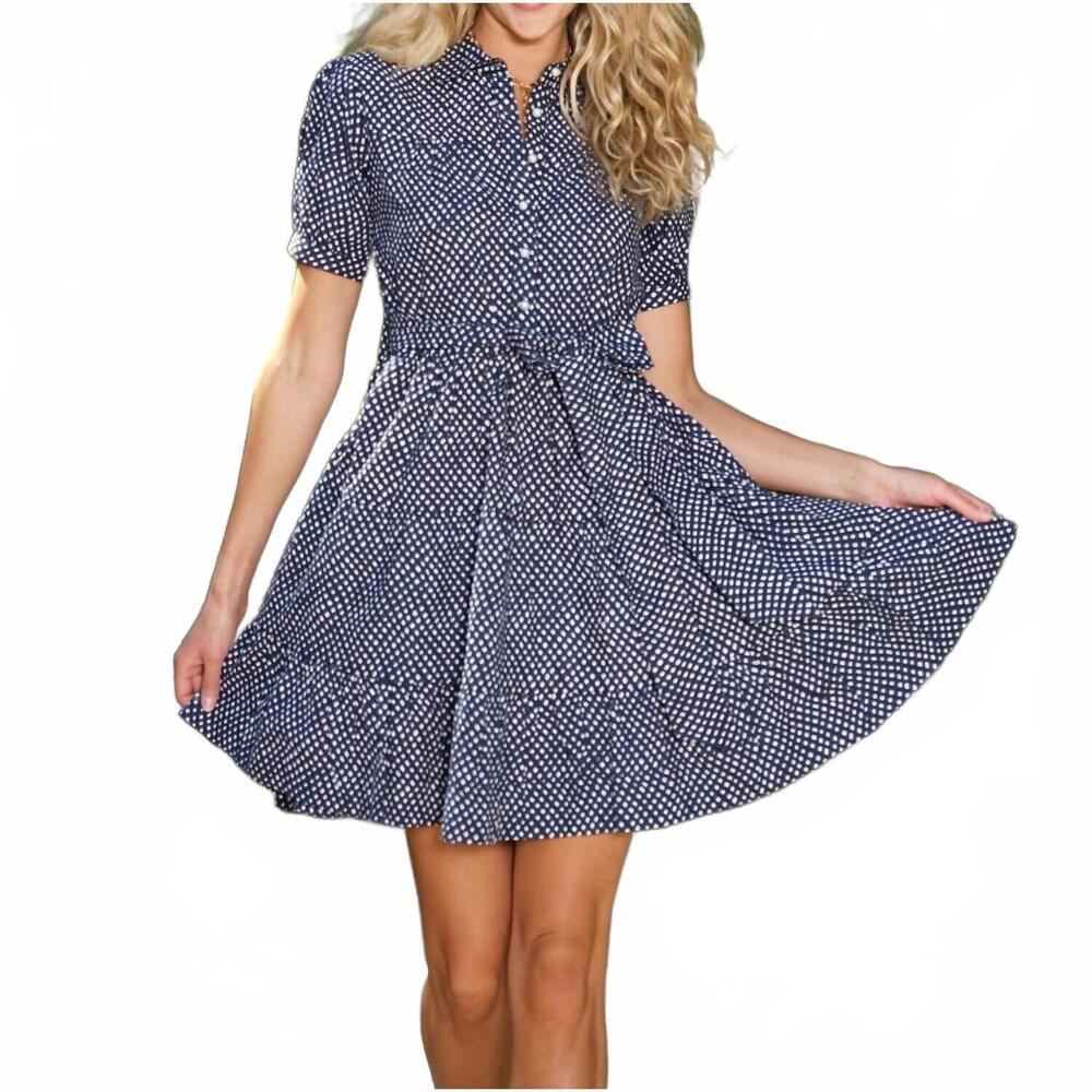 NEW JUST DARVINY delray mini dress in hopscotch navy